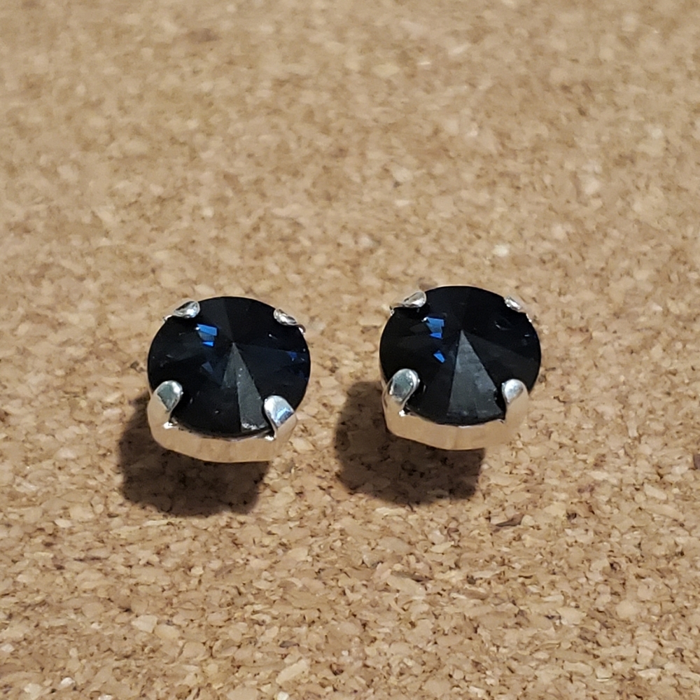 Handmade stud earrings with blue Swarovski crystal